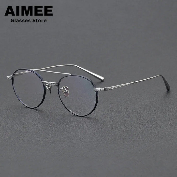Aimee Unisex Full Rim Round Double Bridge Titanium Eyeglasses 65020