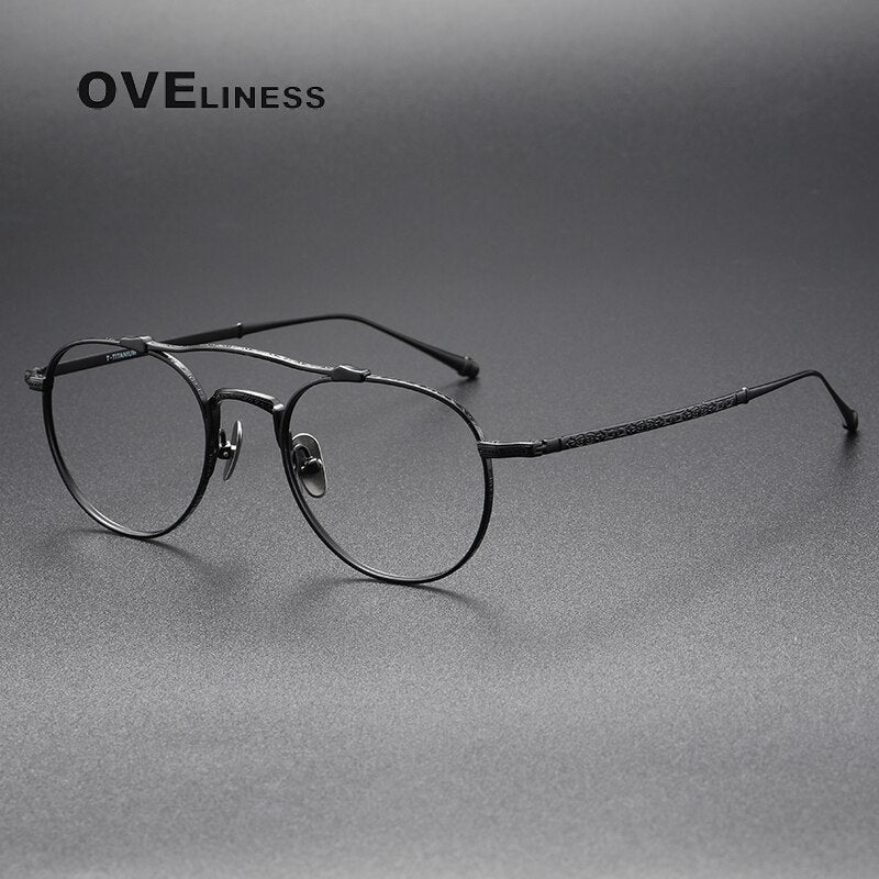 Oveliness Unisex Full RIm Round Double Bridge Titanium Eyeglasses Full Rim Oveliness black