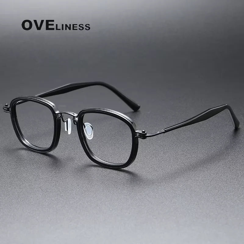 Oveliness Unisex Full Rim Square Acetate Titanium Eyeglasses 35863 Full Rim Oveliness black