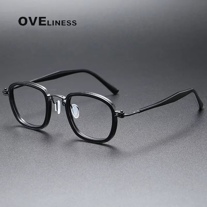 Oveliness Unisex Full Rim Square Acetate Titanium Eyeglasses 35863 Full Rim Oveliness black