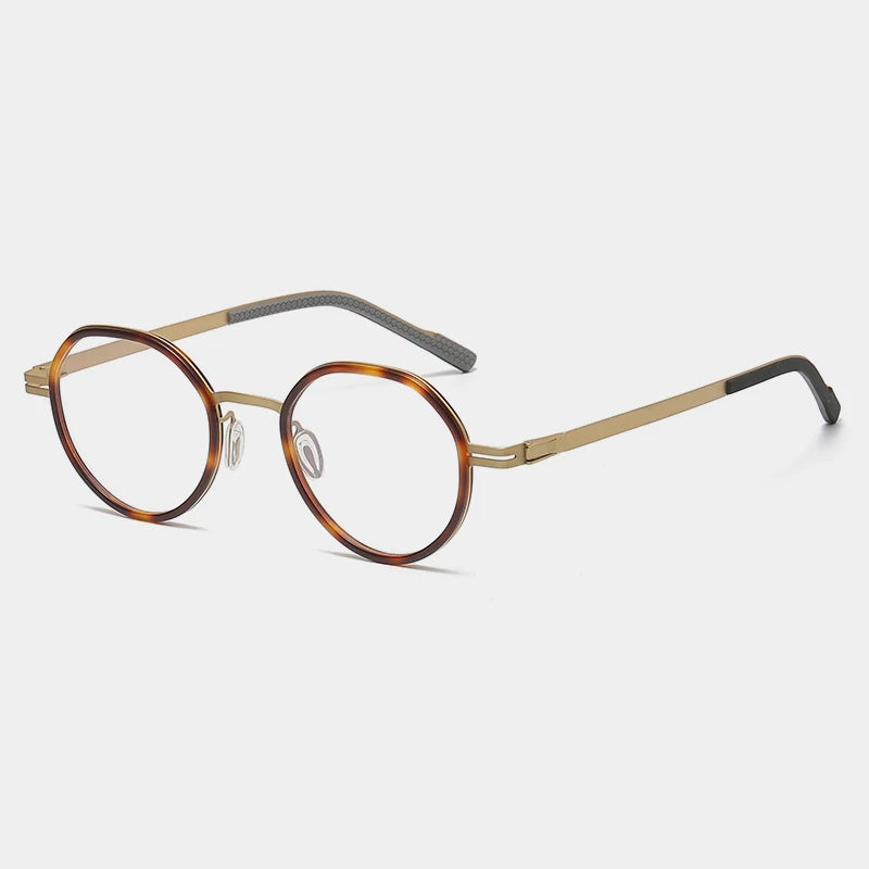 Gatenac Unisex Full Rim Polygon Round Titanium Eyeglasses Gxyj1149 Full Rim Gatenac Tortoiseshell Gold
