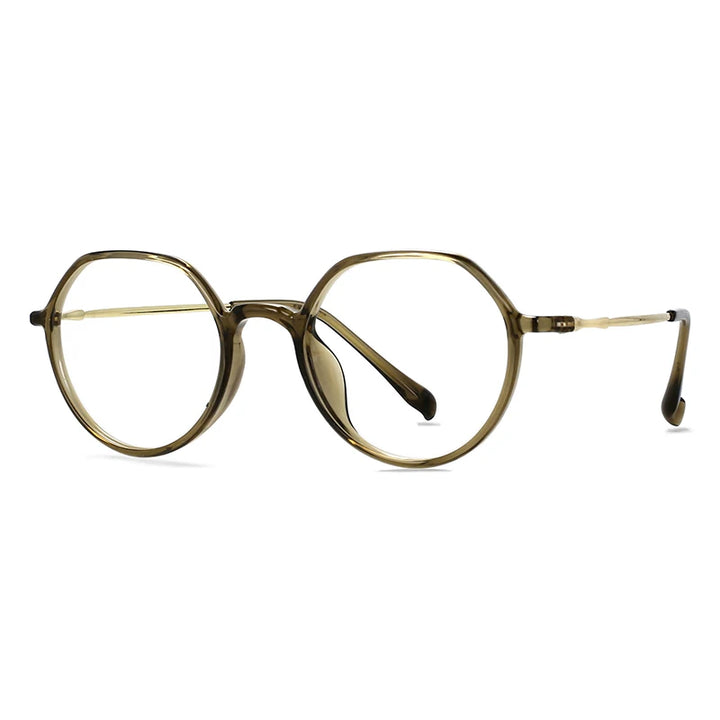 CCspace Unisex Full Rim Round Tr 90 Titanium Eyeglasses 57100 Full Rim CCspace GoldTea