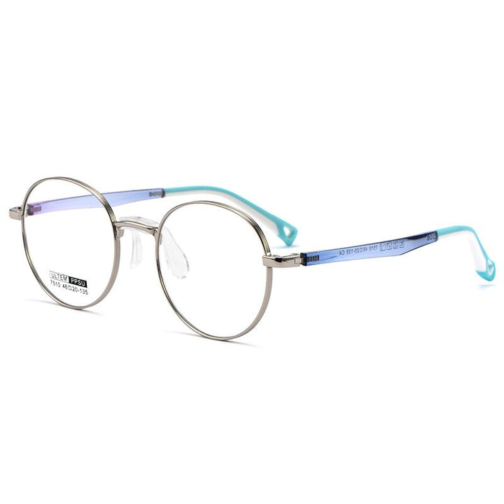 Yimaruili Unisex Youth's Full Rim Round Tr 90 Alloy Eyeglasses 7510S Full Rim Yimaruili Eyeglasses Silver