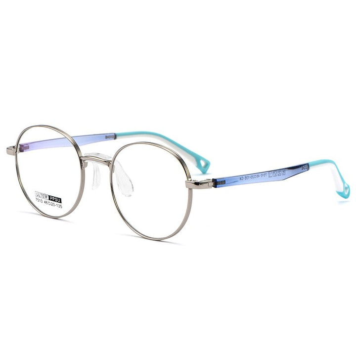 Yimaruili Unisex Youth's Full Rim Round Tr 90 Alloy Eyeglasses 7510S Full Rim Yimaruili Eyeglasses Silver  