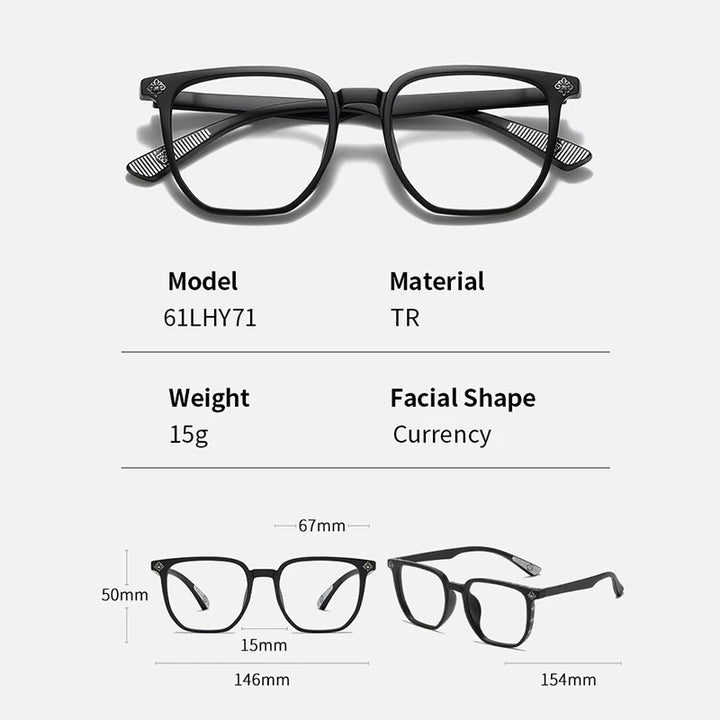 Xbora Unisex Full Rim Square Brow Line Tr 90 Eyeglasses 16171