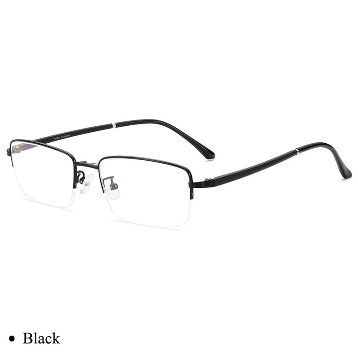 Bclear Men's Semi Rim Rectangle Alloy Eyeglasses With Clip On Polarized Sunglasses Zt9338 With Clip Ons Bclear Black frame