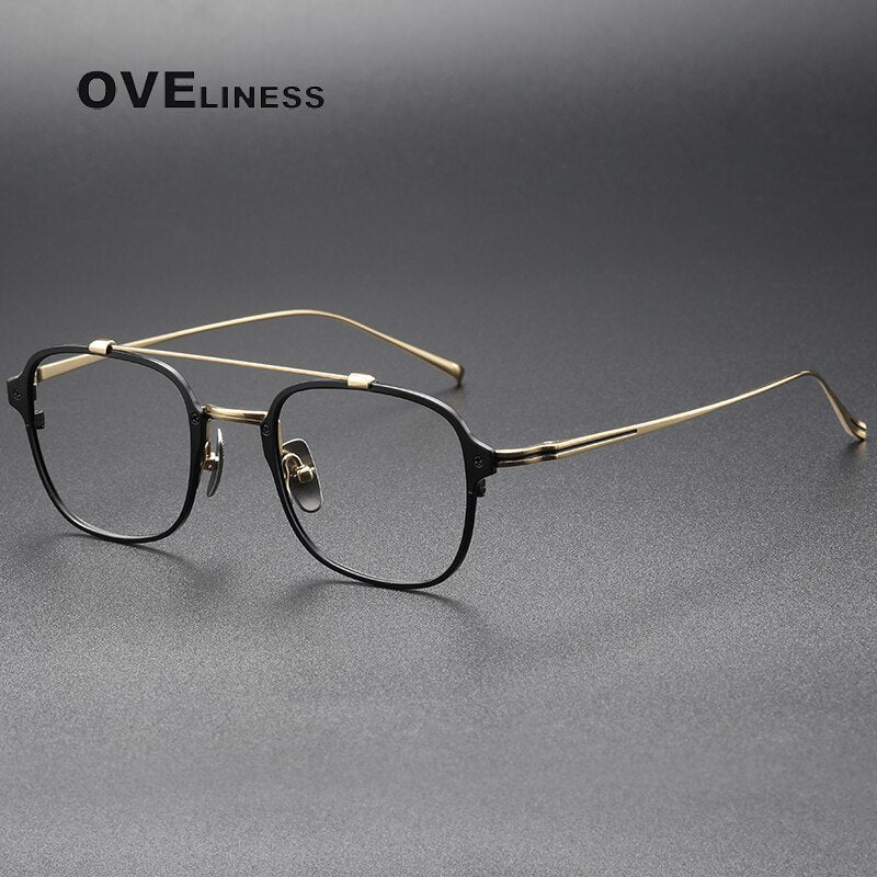 Oveliness Unisex Full Rim Square Double Bridge Titanium Eyeglasses Kj31 Full Rim Oveliness black gold
