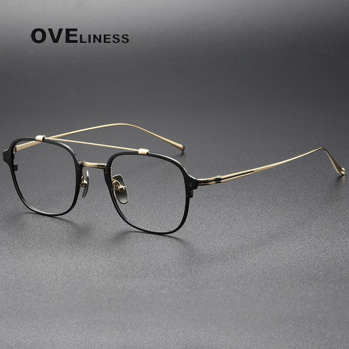 Oveliness Unisex Full Rim Square Double Bridge Titanium Eyeglasses Kj31 Full Rim Oveliness black gold