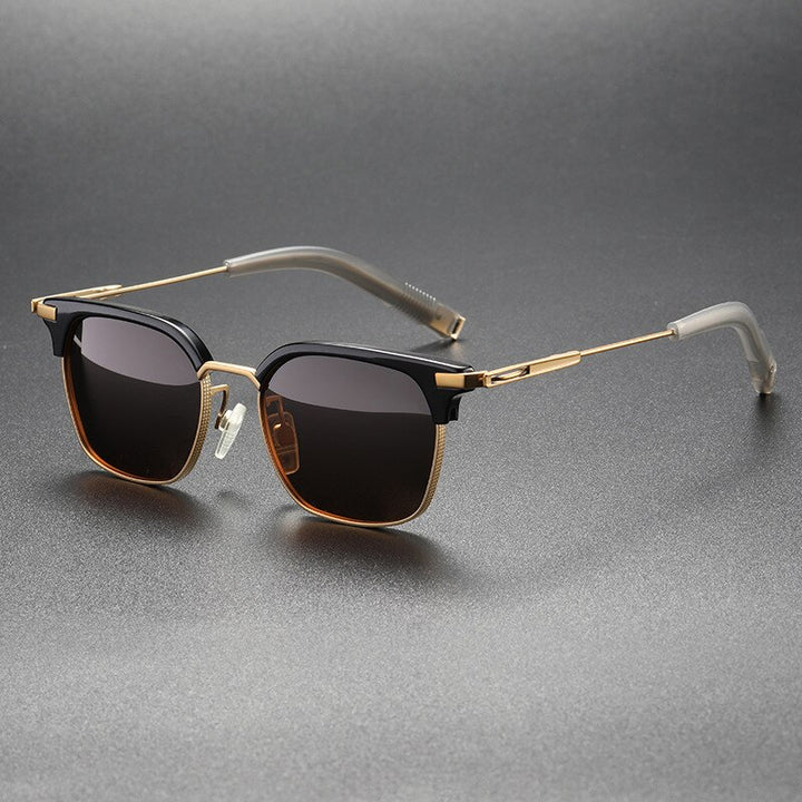 CCspace Men's Full Rim Square Titanium Acetate Polarized Sunglasses 56249 Sunglasses CCspace Sunglasses BlackGold 56249