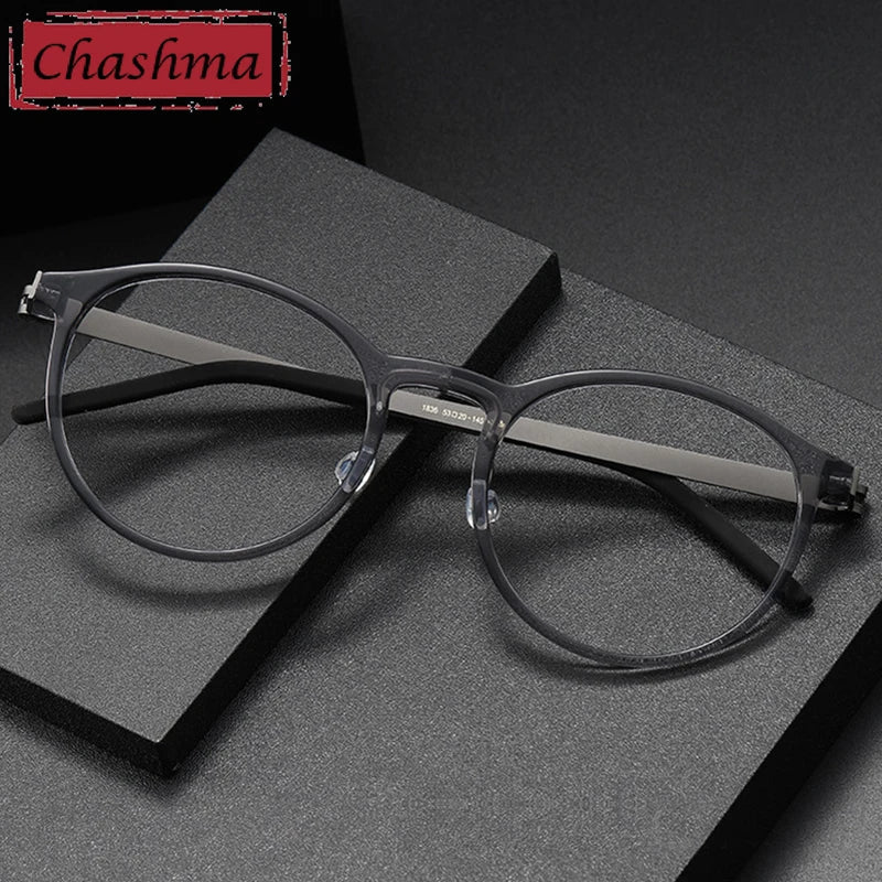 Chashma Unisex Full Rim Round Acetate Titanium Eyeglasses 1836 Full Rim Chashma