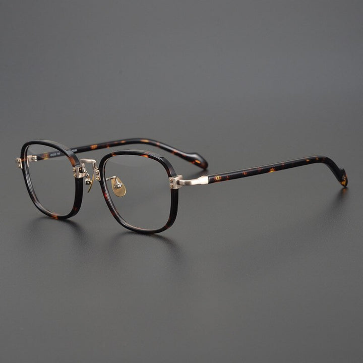 CCspace Unisex Full Rim Round/Square Acetate Titanium Eyeglasses 53312 Full Rim CCspace Leopard-Square China