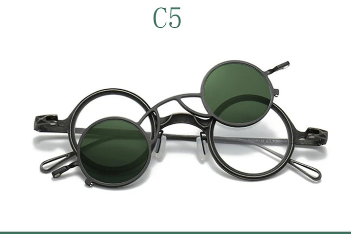 Yujo Unisex Full Rim Round Titanium Eyeglasses Clip On Polarized Sunglasses Y4238 With Clip Ons Yujo C5 CHINA
