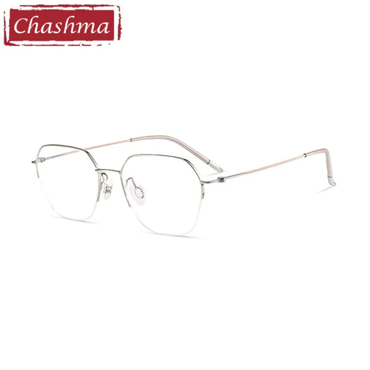 Chashma Ottica Women's Semi Rim Flat Top Polygon Titanium Eyeglasses  7252 Semi Rim Chashma Ottica Silver-Rose Gold