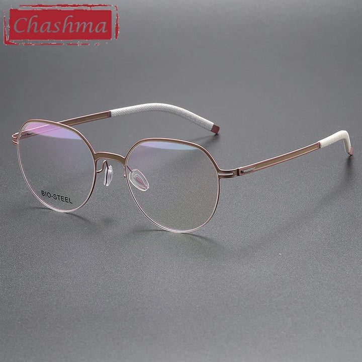 Chashma Ottica Unisex Full Rim Flat Top Round Titanium Eyeglasses 460 Full Rim Chashma Ottica Pink