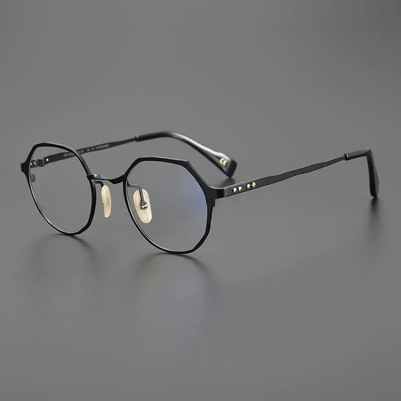 Gatenac Unisex Full Rim Flat Top Round Titanium Eyeglasses Gxyj1219 Full Rim Gatenac Black  