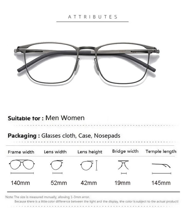Aimee Unisex Full Rim Square Screwless Steel Eyeglasses 11942