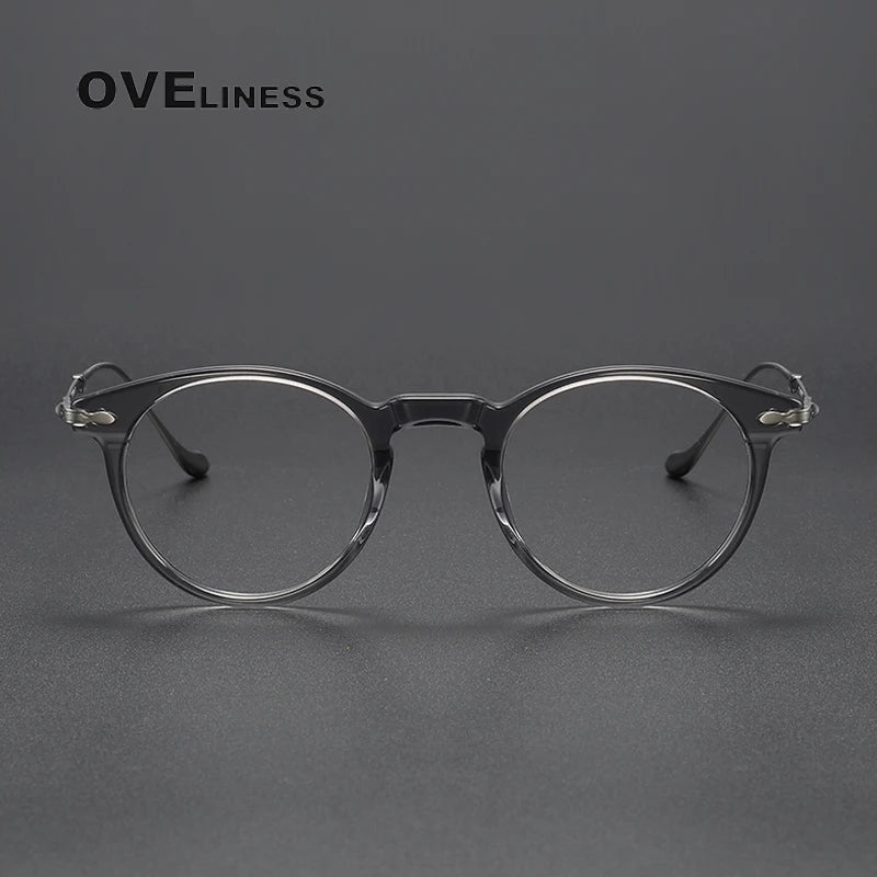 Oveliness Unisex Full Rim Round Acetate Titanium Eyeglasses 2056 Full Rim Oveliness