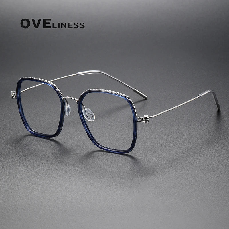 Oveliness Unisex Full Rim Square Acetate Titanium Eyeglasses 80895 Full Rim Oveliness blue silver