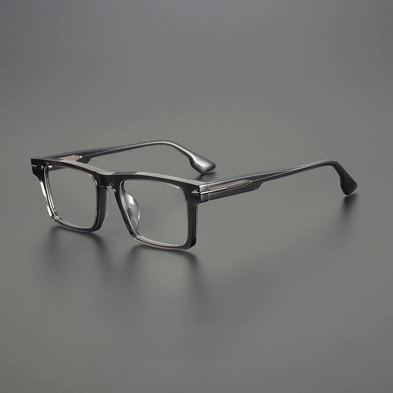 Black Mask Unisex Full Rim Flat Top Square Acetate Eyeglasses 94529 Full Rim Black Mask Gray