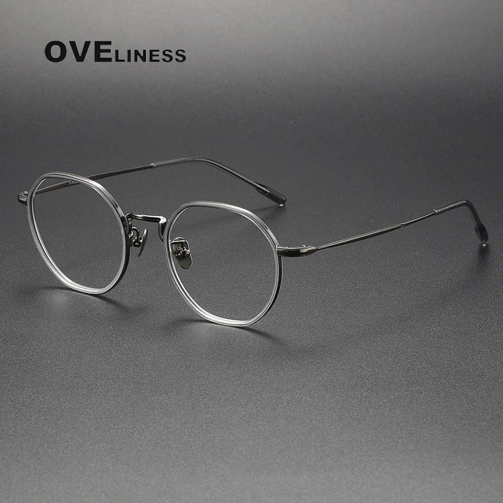 Oveliness Unisex Full Rim Polygon Acetate Titanium Eyeglasses 8514 Full Rim Oveliness grey gun