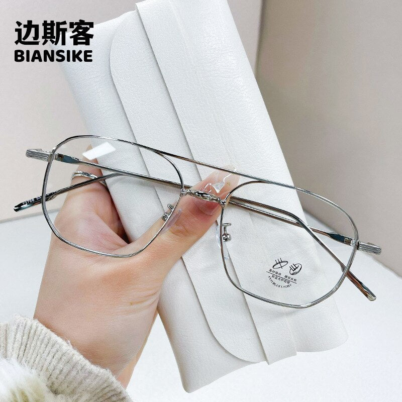 CCspace Unisex Full Rim Square Double Bridge Alloy Eyeglasses 55896 Full Rim CCspace Silver China