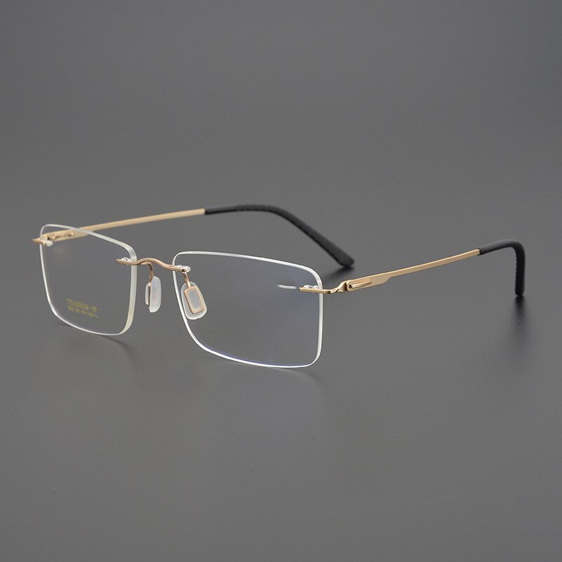 Bclear Unisex Rimless Square Titanium Eyeglasses My9912 Rimless Bclear Gold