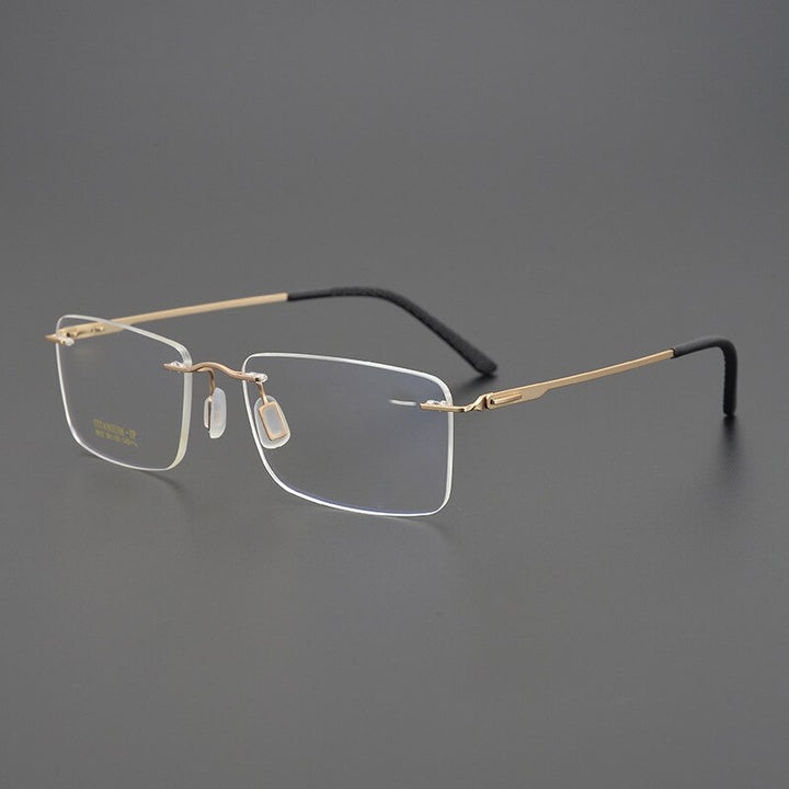 Bclear Unisex Rimless Square Titanium Eyeglasses My9912 Rimless Bclear Gold