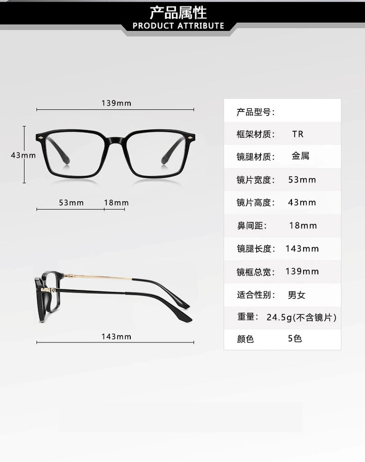 CCspace Women's Full Rim Square Tr 90 Titanium Reading Glasses 802567