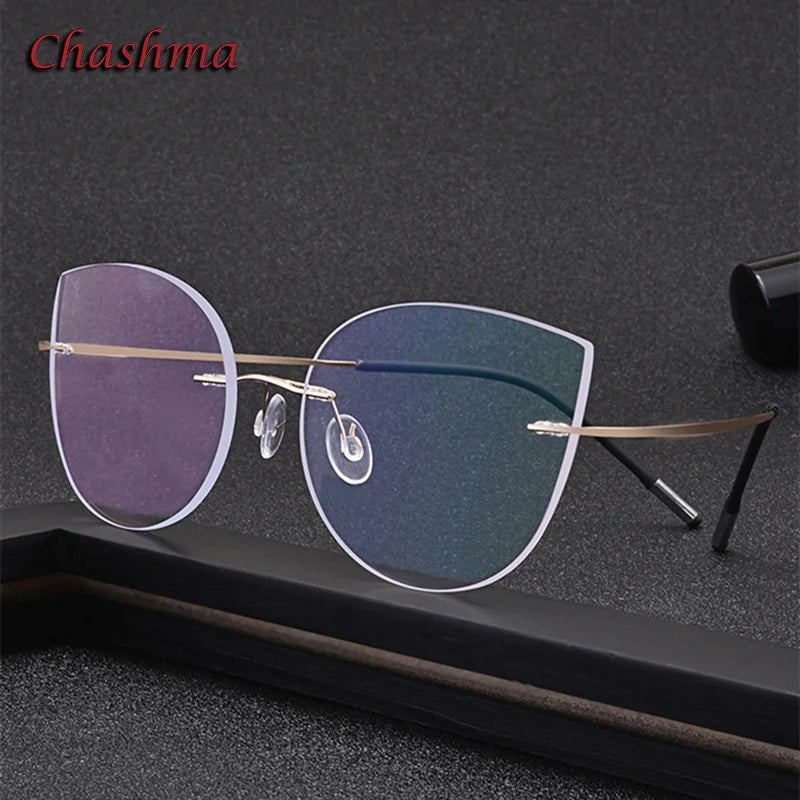 Chashma Ochki Unisex Rimless Cat Eye 2g Titanium Eyeglasses 003 Rimless Chashma Ochki