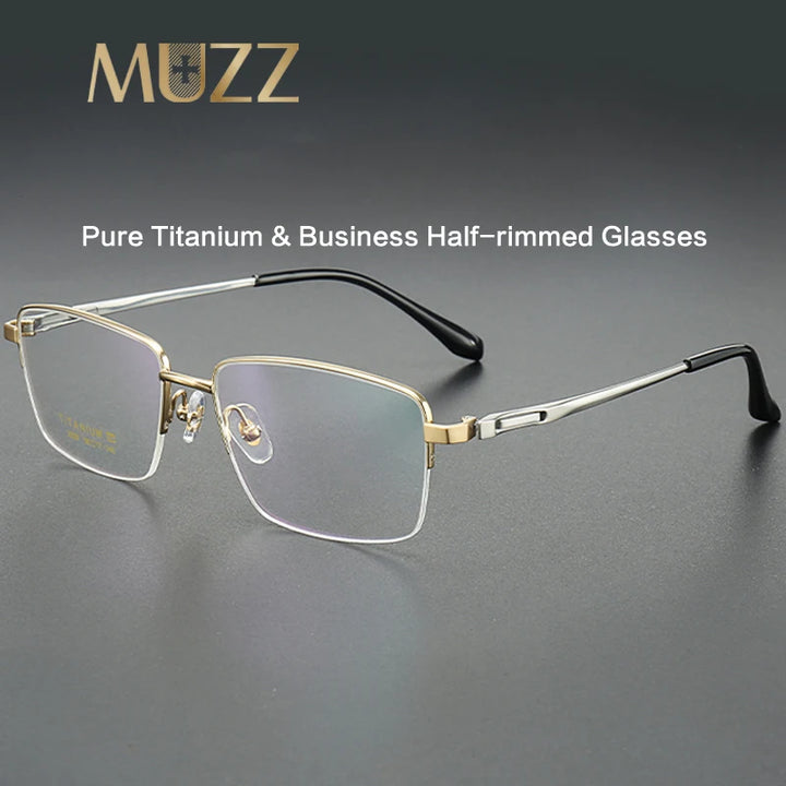 Muzz Men's Semi Rim Polygon Square Titanium Eyeglasses 82928