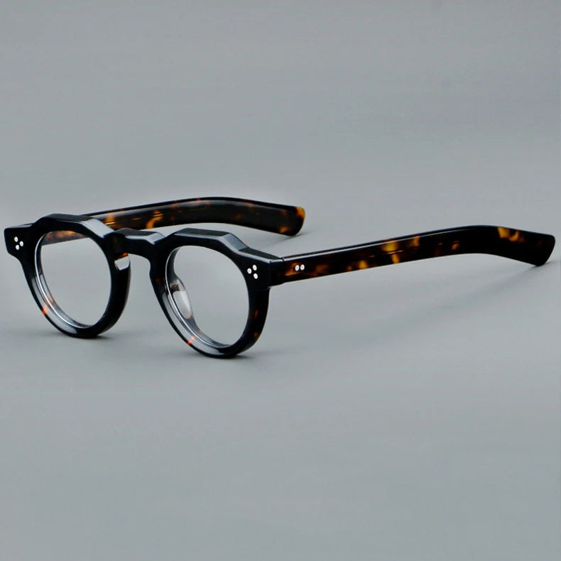 CCspace Unisex Full Rim Flat Top Round Acetate Eyeglasses 57171 Full Rim CCspace C3Leopard