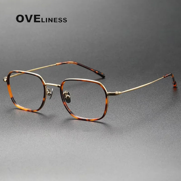 Oveliness Women's Full Rim Square Acetate Titanium Eyeglasses 88508 Full Rim Oveliness tortoise gold