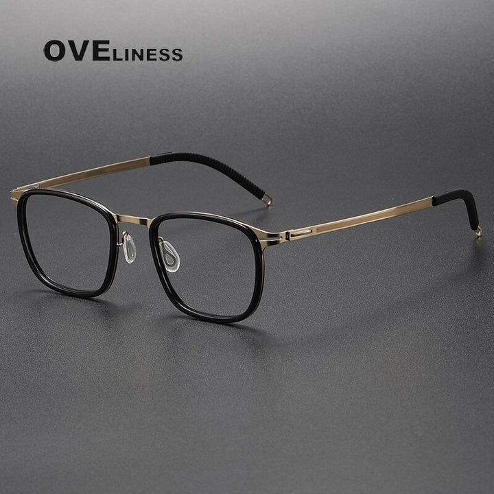 Oveliness Unisex Full Rim Square Screwless Titanium Acetate Eyeglasses 8202315 Full Rim Oveliness black gold  