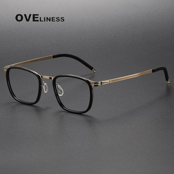 Oveliness Unisex Full Rim Square Screwless Titanium Acetate Eyeglasses 8202315 Full Rim Oveliness black gold