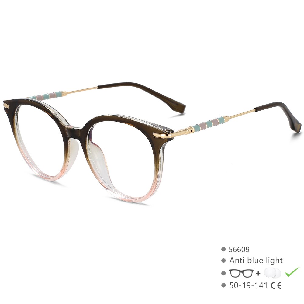 CCspace Women's Full Rim Round Acetate Alloy Eyeglasses 56609 Full Rim CCspace C6Green