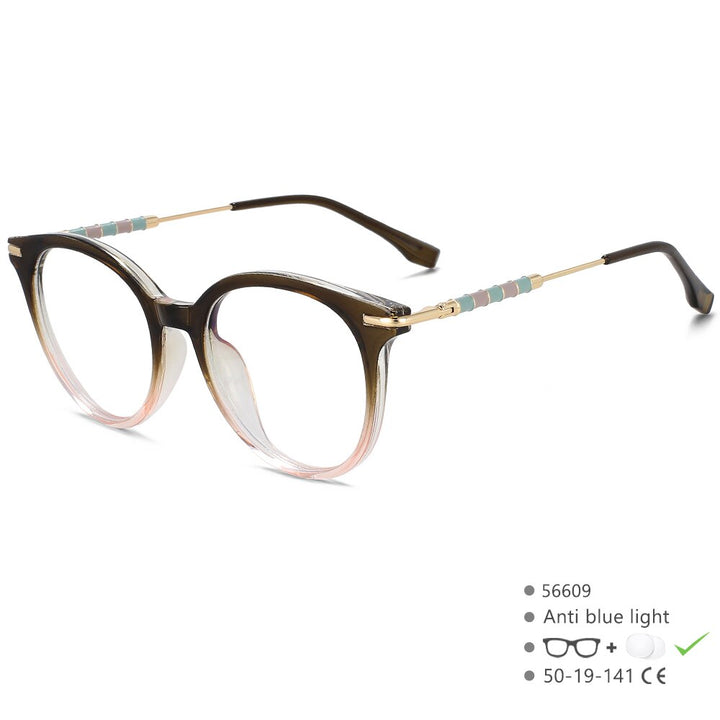 CCspace Women's Full Rim Round Acetate Alloy Eyeglasses 56609 Full Rim CCspace C6Green