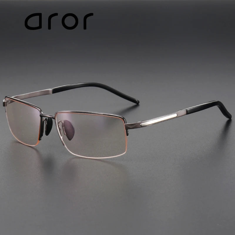 Aror Men's Semi Rim Polygon Square Brow Line Titanium Eyeglasses 68499