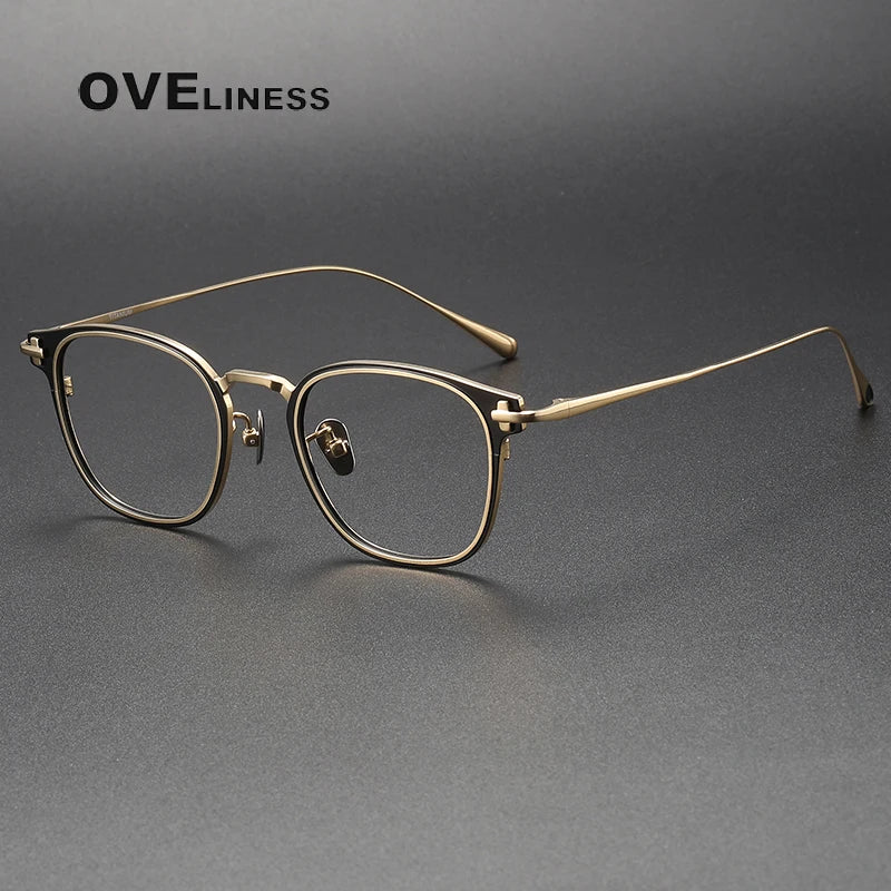 Oveliness Unisex Full Rim Square Acetate Titanium Eyeglasses 4321 Full Rim Oveliness black gold  