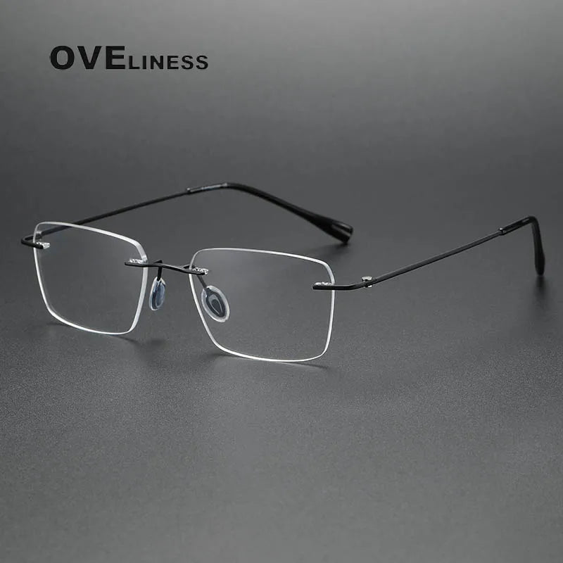 Oveliness Unisex Rimless Square Titanium Eyeglasses 80965 Rimless Oveliness black  