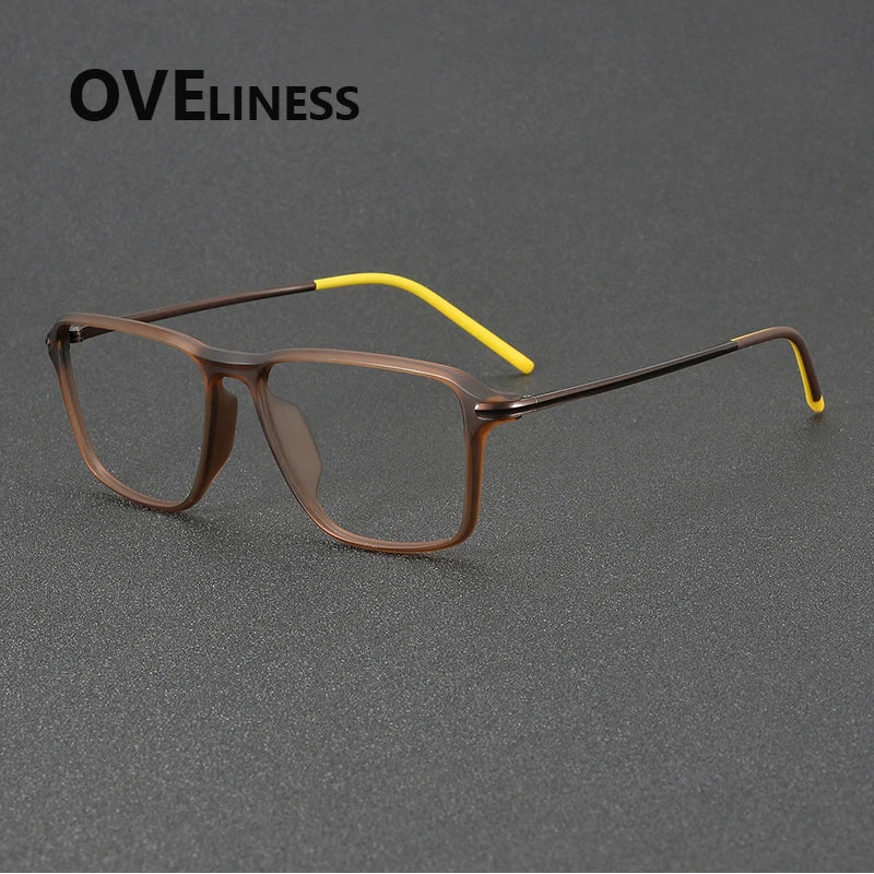 Oveliness Unisex Full Rim Square Acetate Titanium Eyeglasses 92351 Full Rim Oveliness brown