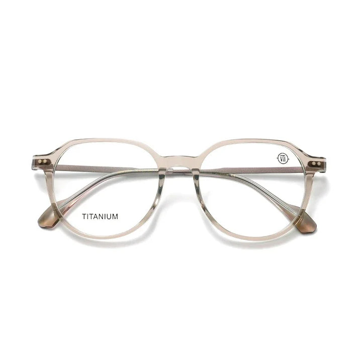 Muzz Men's Full Rim Flat Top Oval Acetate Titanium Eyeglasses 85298 Full Rim Muzz transparent brown