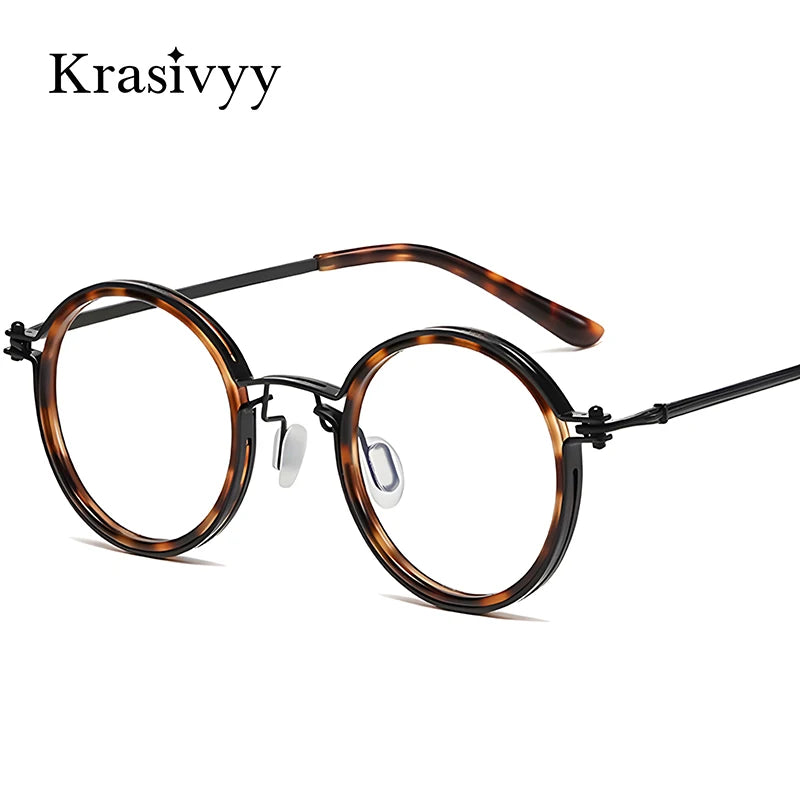 Krasivyy Men's Full Rim Round Acetate Titanium Eyeglasses 55860