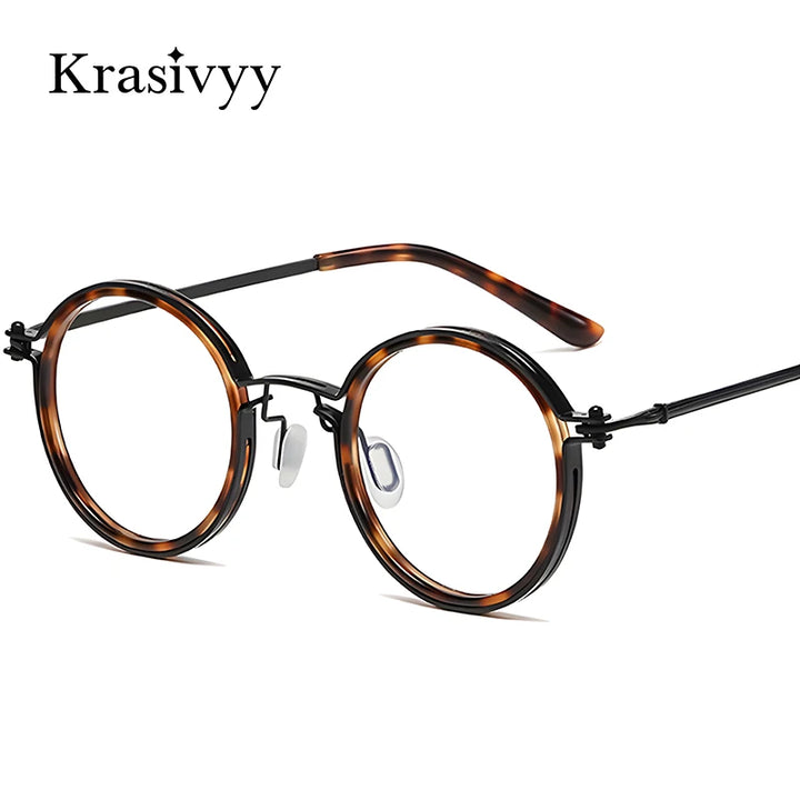 Krasivyy Men's Full Rim Round Acetate Titanium Eyeglasses 55860