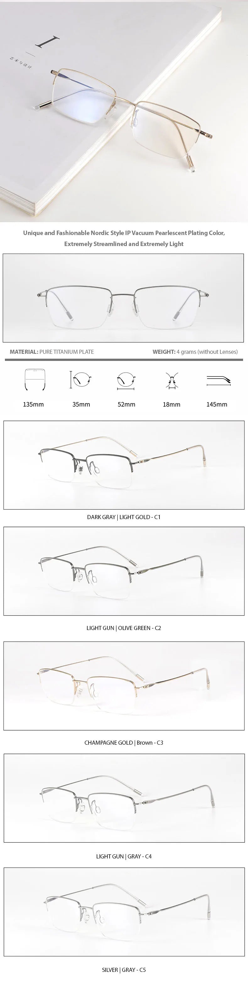 Chashma Men's Semi Rim Square Titanium Eyeglasses 7277 Semi Rim Chashma