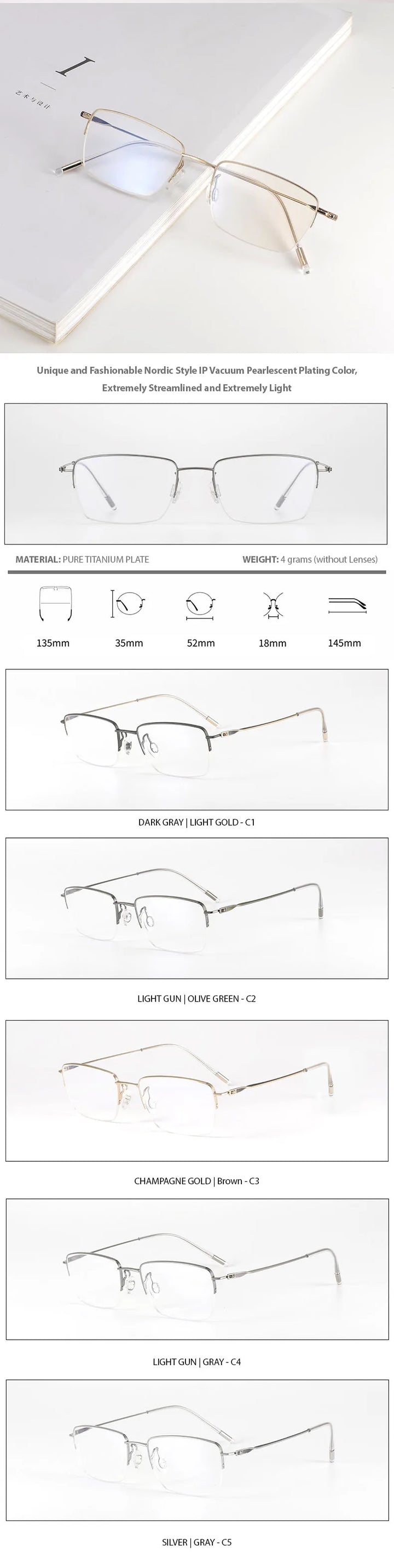 Chashma Men's Semi Rim Square Titanium Eyeglasses 7277 Semi Rim Chashma