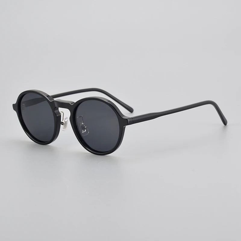 Black Mask Unisex Full Rim Round Acetate Polarized Sunglasses 14543 Full Rim Black Mask Black-Gray As Shown