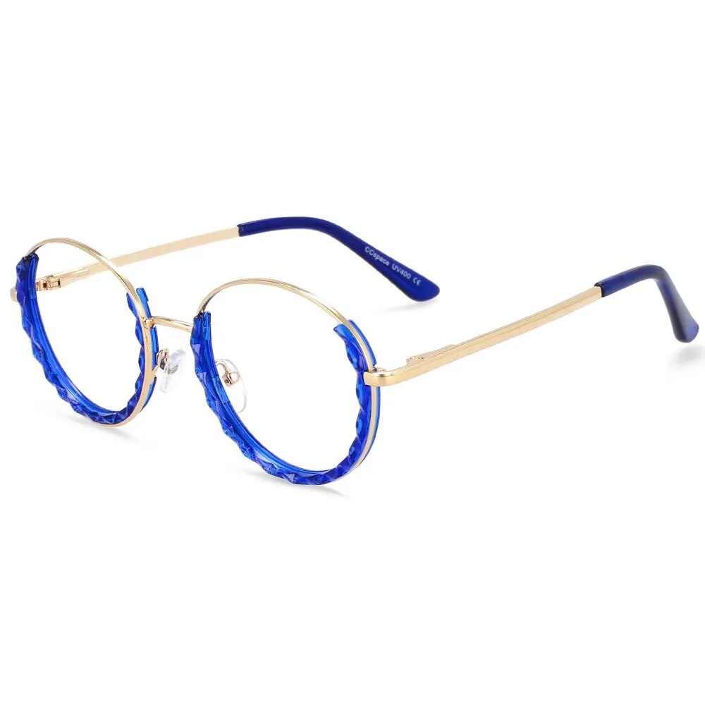 CCspace Women's Full Rim Round Hyperopic Alloy  Reading Glasses R51012 Reading Glasses CCspace Blue China 0