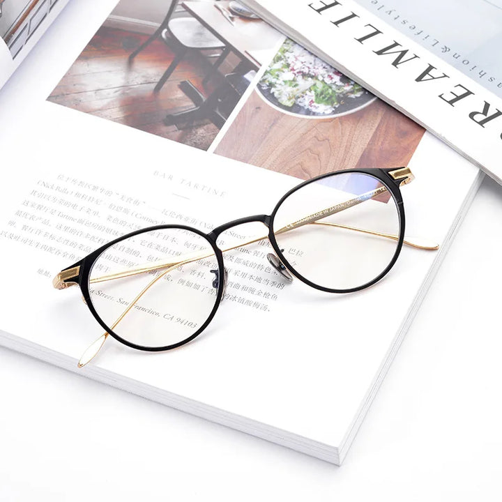 Black Mask Unisex Full Rim Oval Round Acetate Titanium Eyeglasses 63061