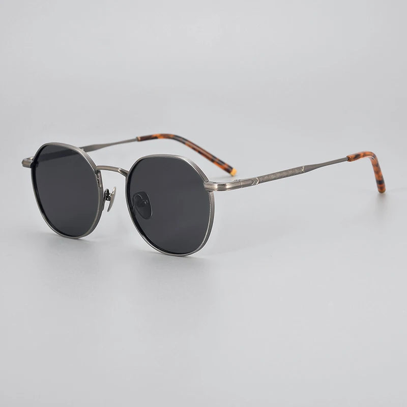 Black Mask Men's Full Rim Titanium Round Polarized Sunglasses 14045 Full Rim Black Mask Gray-Gray Lens As Shown