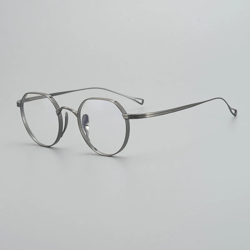 Gatenac Unisex Full Rim Small Flat Top Round Titanium Eyeglasses Gxyj1449 Full Rim Gatenac Gun